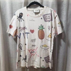 Gucci Trevor Andrew Graffiti White Cartoon Shirt